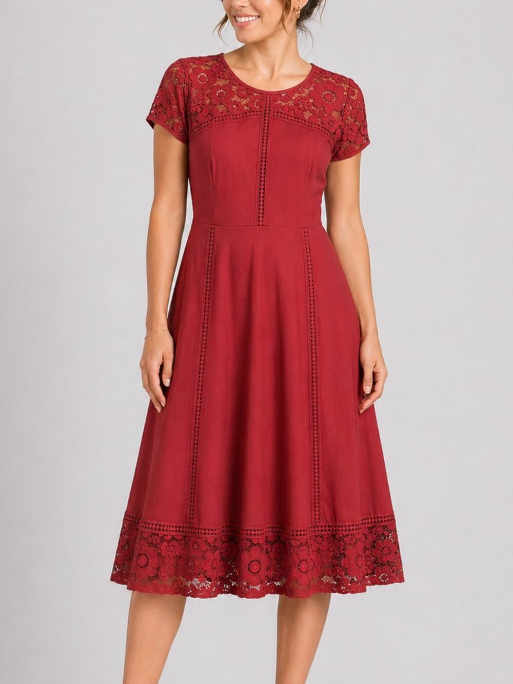 MIUSOL Red Lace Fit & Flare Dress Sz XL Floral Lace Cocktail Party Wedding Guest - Picture 1 of 13